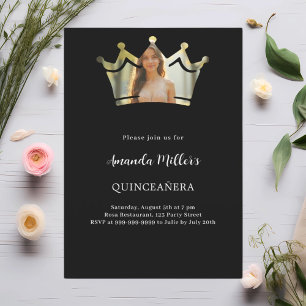 Convites Foto da coroa negra Quinceanera