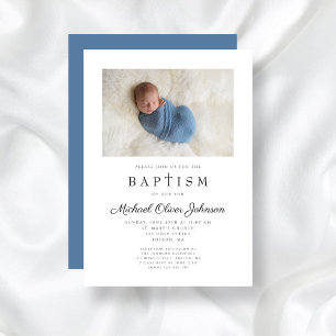 Convites Foto da Cruz Religiosa Blue Boy Baptism