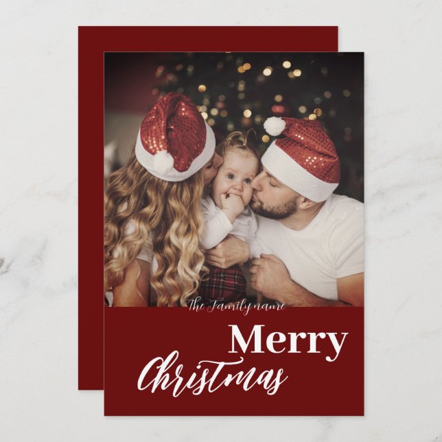 Convites Foto da família Dark Dusky de Natal moderno (Frente/Verso)