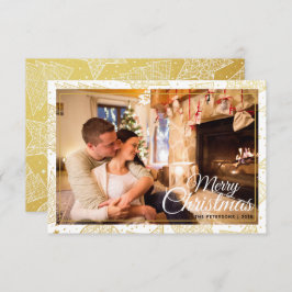 Convites Foto da família de Natal Dourada e branca feliz