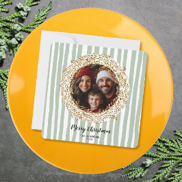Convites Foto da família Wreath de Natal Dourada Glitter