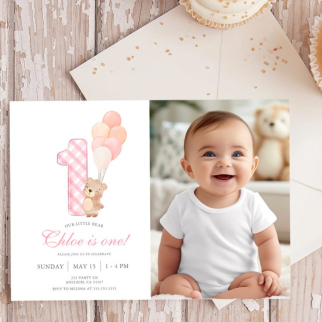 Convites Foto da Festa de aniversário Beary First Teddy Bea (Criador carregado)