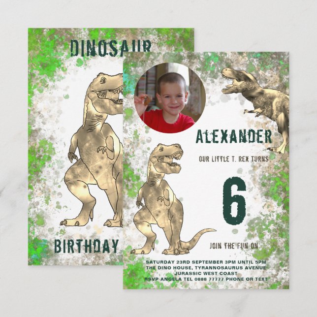 Convites Foto da Festa de aniversário da Selva do Dinossaur (Frente/Verso)