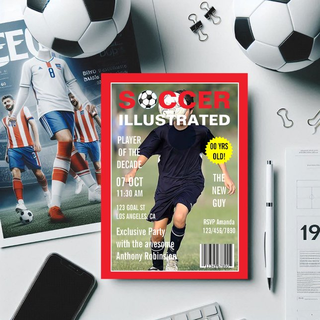 Convites Foto da Festa de aniversário de futebol da Celebri (Magazine Celebrity Soccer Birthday Party photo Invitation)
