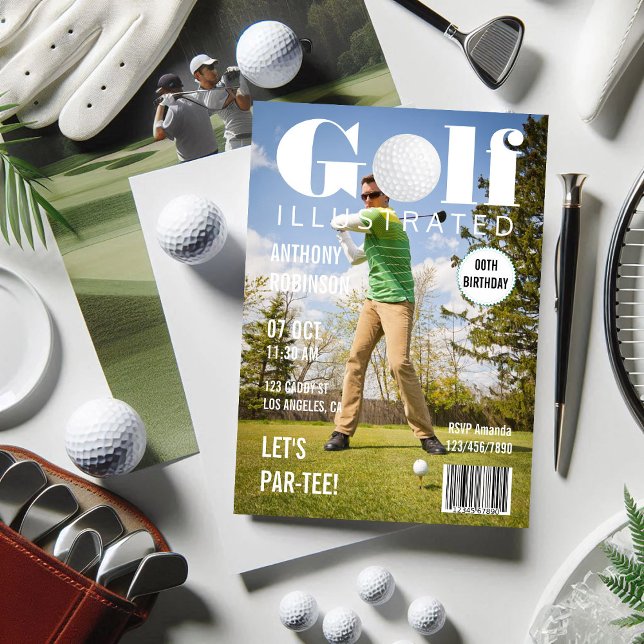 Convites Foto da Festa de aniversário de Golfe da Celebrida (Magazine Celebrity Golf Birthday Party Photo Invitation)