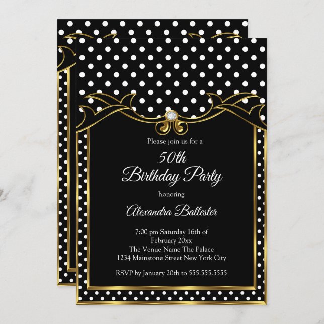 Convites Foto da Festa de aniversário do Black White Bolinh (Frente/Verso)