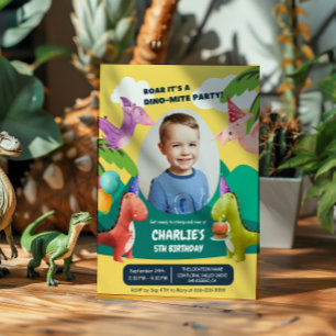 Convites Foto da Festa de aniversário do carro do dinossaur