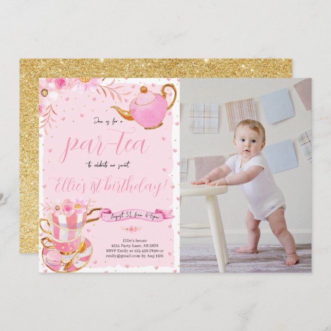 Convites Foto da Festa de aniversário do chá de pera do Vam (Frente/Verso)