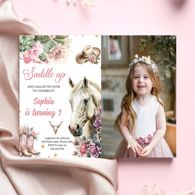 Convites Foto da Festa de aniversário do cowboy ocidental r (Criador carregado)