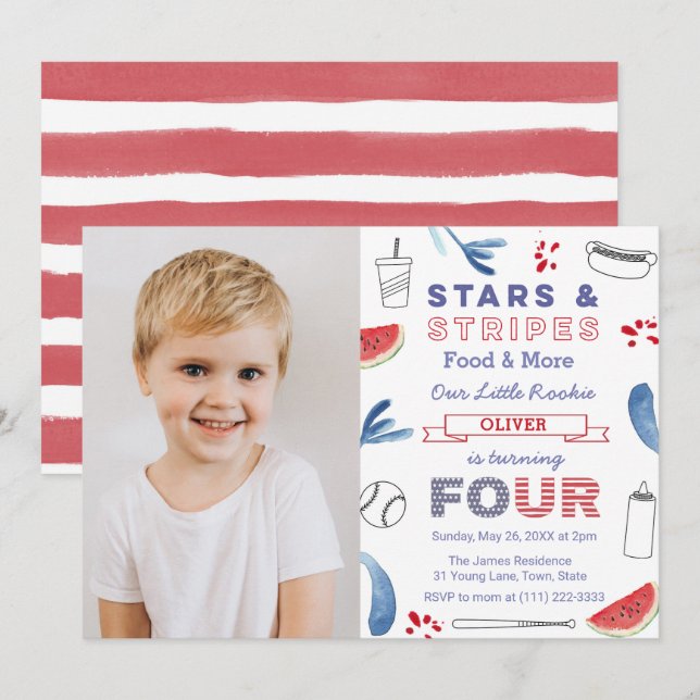 Convites Foto da Festa de Aniversário do Little Rookie Base (Frente/Verso)