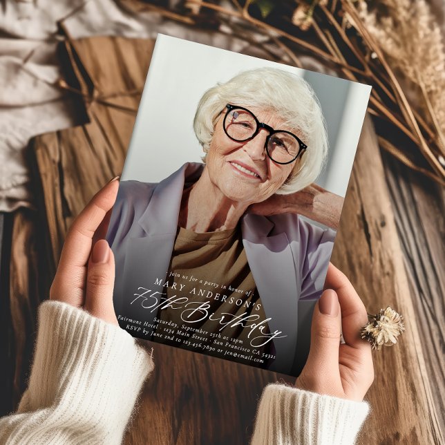 Convites Foto da Festa de aniversário moderna Elegante 75 (Criador carregado)