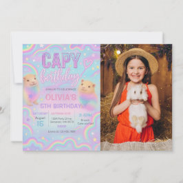 Convites Foto da Festa de aniversário Neon Pastel Capybara