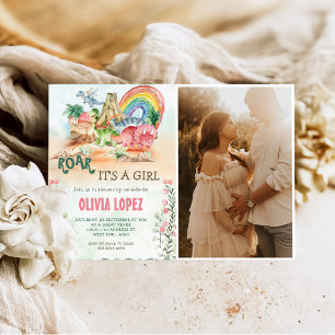 Convites Foto da Festa de Rapariga do Chá de fraldas Dinosa