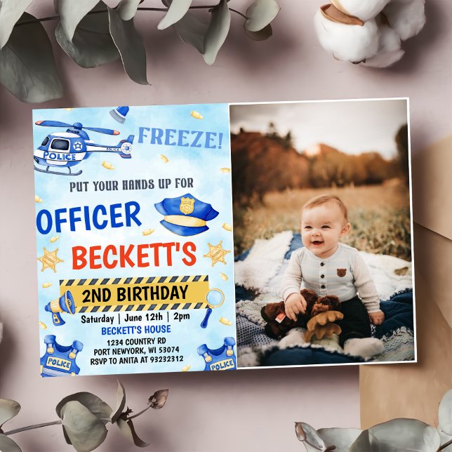 Convites Foto da Festa de segundo aniversário do Policial (Criador carregado)