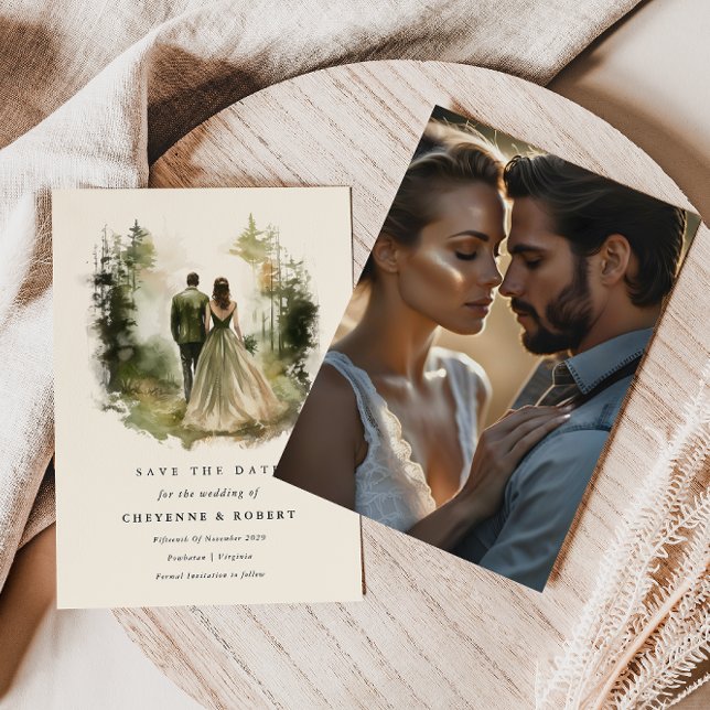 Convites Foto da Floresta de Aquarela Encantada Salvar a Da (Enchanted Forest Photo Save the Date )