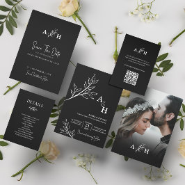 Convites Foto da Folhagem do Monograma Moderno Preto