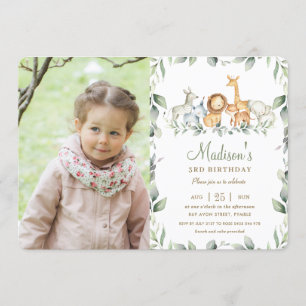 Convites Foto da Garota do Aniversário da Selva