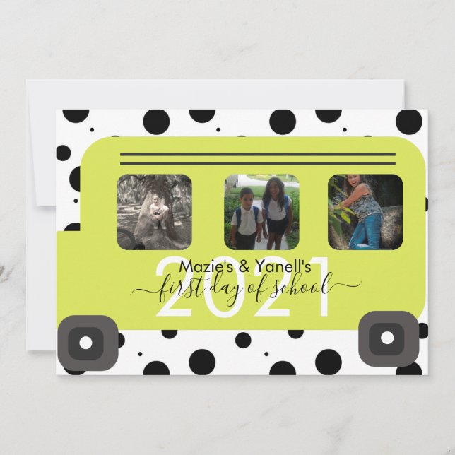 Convites Foto da janela do primeiro dia de ônibus escolar (Frente)