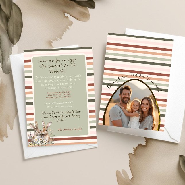 Convites Foto da Páscoa da Família Pastel Bunny (Pastel Bunny Family Easter Sage Photo Invitation)