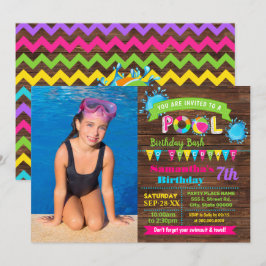 Convites Foto da Piscina de aniversário de Bashwood de verã
