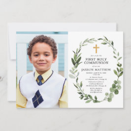 Convites Foto da primeira comunhão de Eucalipto Moderno