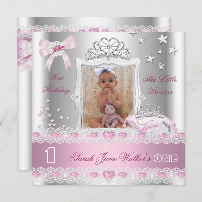 Convites Foto da Primeira Festa de aniversário da Princesa (Frente/Verso)