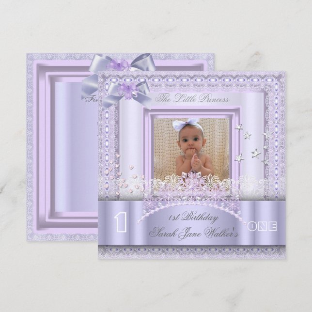 Convites Foto da Primeira Festa de aniversário da Princesa  (Frente/Verso)
