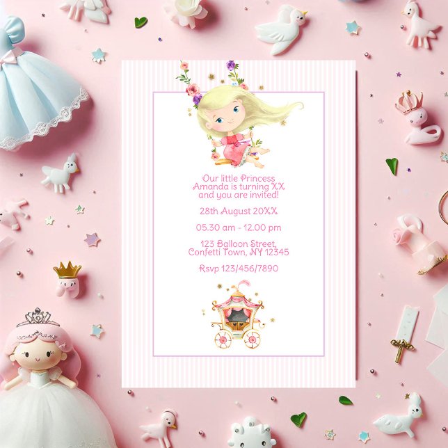Convites Foto da Princesa Carruagem Real Birthday (Royal Carriage Princess Birthday Photo Invitation)