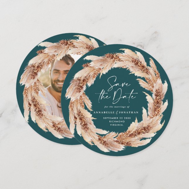 Convites Foto da relva de pampas de boho moderno salva a da (Frente/Verso)