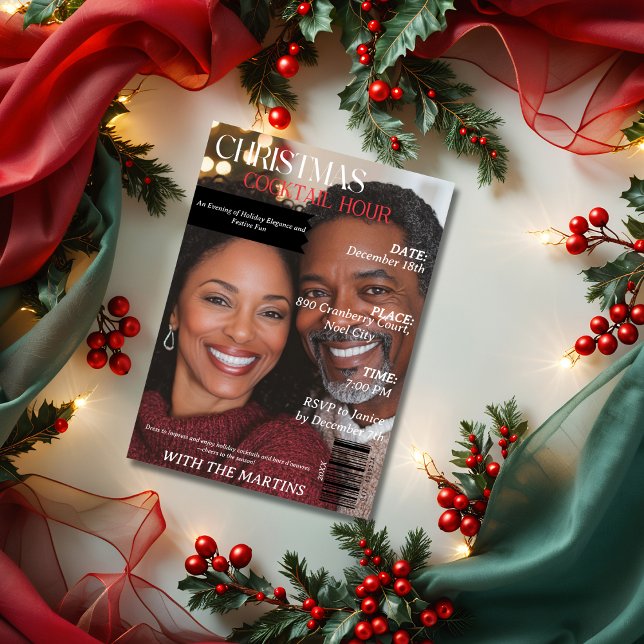 Convites Foto da Revista de Festa de Cocktail de Natal (Christmas Cocktail Hour Party Magazine Photo Invitation)