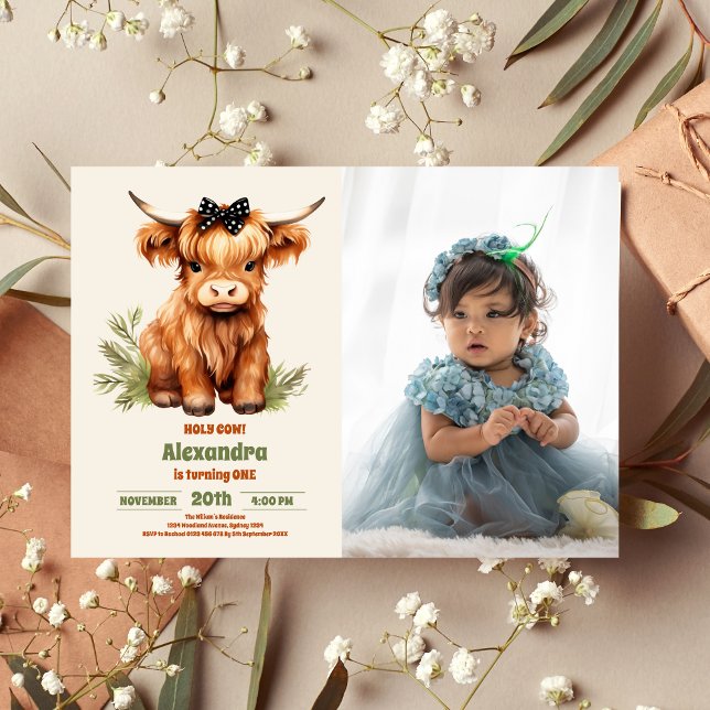 Convites Foto da Santa Vaca Highland 1rua Primeiro Aniversá (Criador carregado)