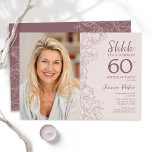Convites Foto da Surpresa Rosa Floral Foto do 60º Aniversár<br><div class="desc">Cor-de-rosa poeirento floreado e surpresa mauve 60º convite de aniversário com sua foto na frente do cartão. Elegante design moderno com desenhos botânicos desenhados em destaque e letra de script de tipografia. Simples trendy convida cartão perfeito para uma festa de na moda. Pode ser personalizado para qualquer idade. Impressos convites...</div>