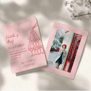 Convites Foto da Torre de Champanhe Desenhada à Mão 30 no A