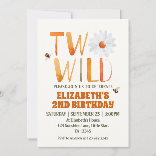 Convites Foto Daisy Two Wild segundo aniversário Girl (Frente)