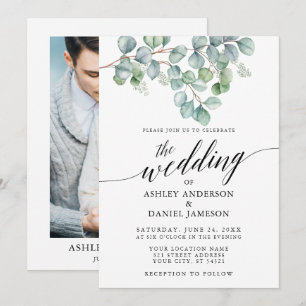 Convites Foto das hortaliças do eucalipto do casamento da