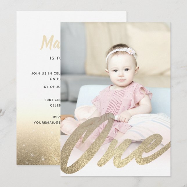 Convites Foto das raparigas Douradas de 1rua do Primeiro An (Frente/Verso)