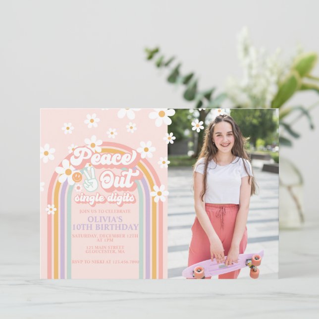 Convites Foto de 10 de aniversário do Peace out Solteiro Di (Em pé/Frente)