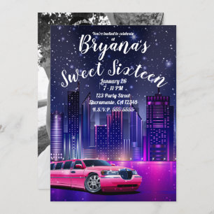 Convites Foto de 16 de aniversário da cidade limusine cor-d