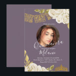 Convites Foto De 16 Faux Faux Florals<br><div class="desc">Quince Sweet Sessenta Mexicanos Papel Picado com Watercolor Ivory Florals. Adicionar sua própria foto</div>