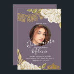 Convites Foto De 16 Faux Faux Florals<br><div class="desc">Quince Sweet Sessenta Mexicanos Papel Picado com Watercolor Ivory Florals. Adicionar sua própria foto</div>