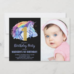 Convites Foto de 1rua Rainbow Unicorn Birthday