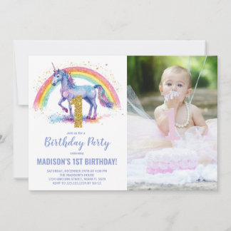 Convites Foto de 1rua Rainbow Unicorn Birthday