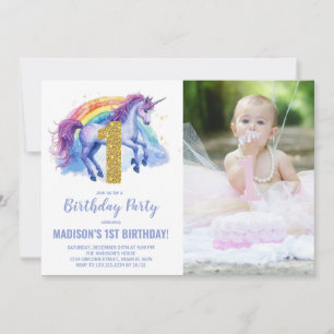 Convites Foto de 1rua Rainbow Unicorn Birthday