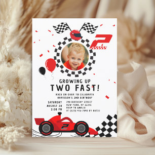 Convites Foto de 2º aniversário do Two Fast Red Race Car