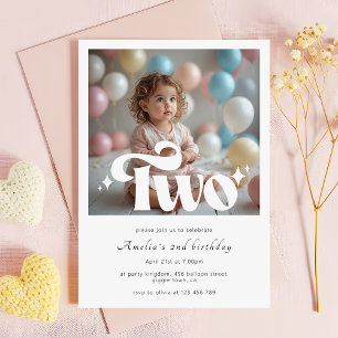 Convites Foto de 2º Aniversário Retro Moderna Minimalista