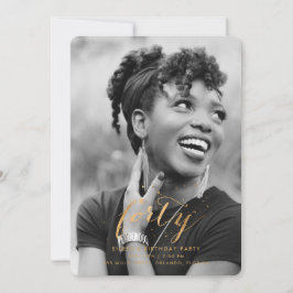 Convites Foto de 40º aniversário do Dourado Confetti