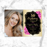 Convites Foto de 50º aniversário da Elegante Dourada Rosa R<br><div class="desc">Elegante convite floral feminino para o 50º aniversário com sua foto. Design com ouro falso. Possui rosas cor-de-rosa, fonte de script e confetti. Perfeito para uma festa de comemoração de na moda adulto. Personalize com seus próprios detalhes. Pode ser personalizado para qualquer idade! Impressos convites Zazzle ou modelo de impressão...</div>
