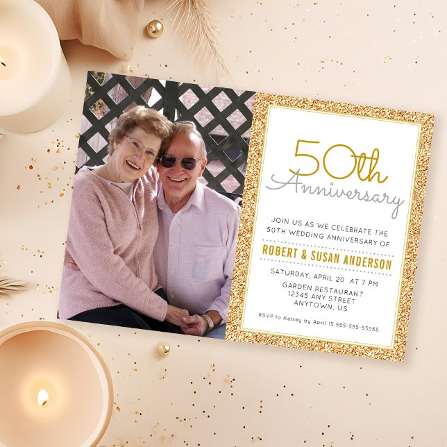 Convites Foto de 50º Aniversário de Casamento com Brilho Do (Criador carregado)