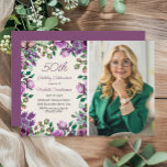 Convites Foto de 50º aniversário do Purple Mint Green Flora<br><div class="desc">Celebre este marco ouro com um belo convite fotográfico de 50 anos. Cercado por um quadro de rosas de aquarela, lilases e verde em tons roxos e verdes, o design destaca elegantemente os detalhes do partido ao lado de uma foto personalizada do convidado de honra. Perfeito para honrar o marco...</div>