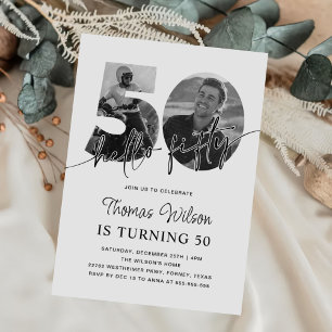 Convites Foto de 50º aniversário simples moderna